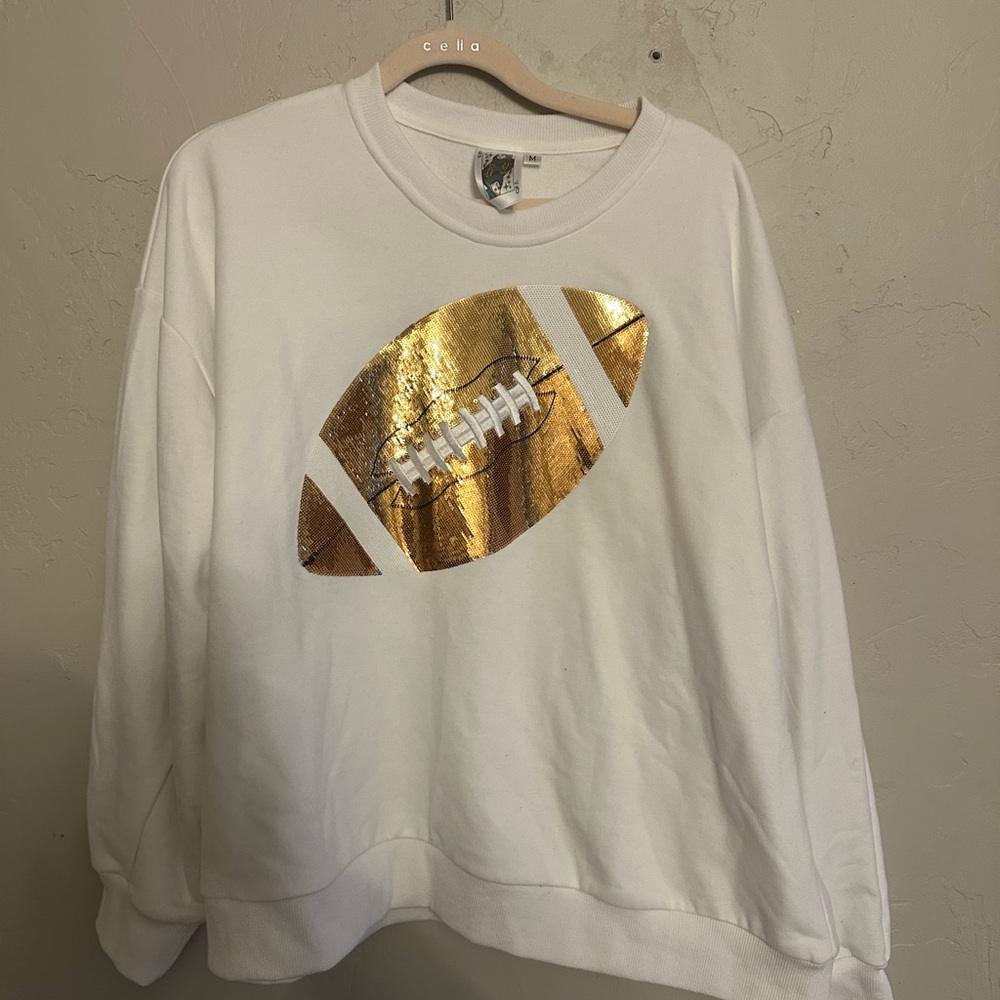 QUEEN OF SPARKLES White and Gold Football Sweater